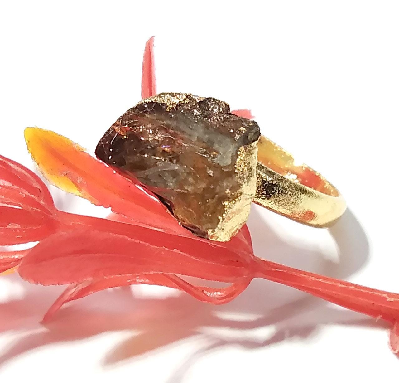 Raw Citrine Gemstone Ring, Solid 925 Sterling Silver Gold Plated Ring, Citrine Stone Size 12x9mm Handmade Rough Ring, Gift Wedding Ring